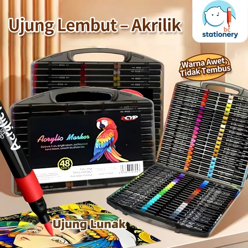 Set Spidol Akrilik Brush Pen | Pilihan 12–80 Warna untuk Menggambar & Melukis