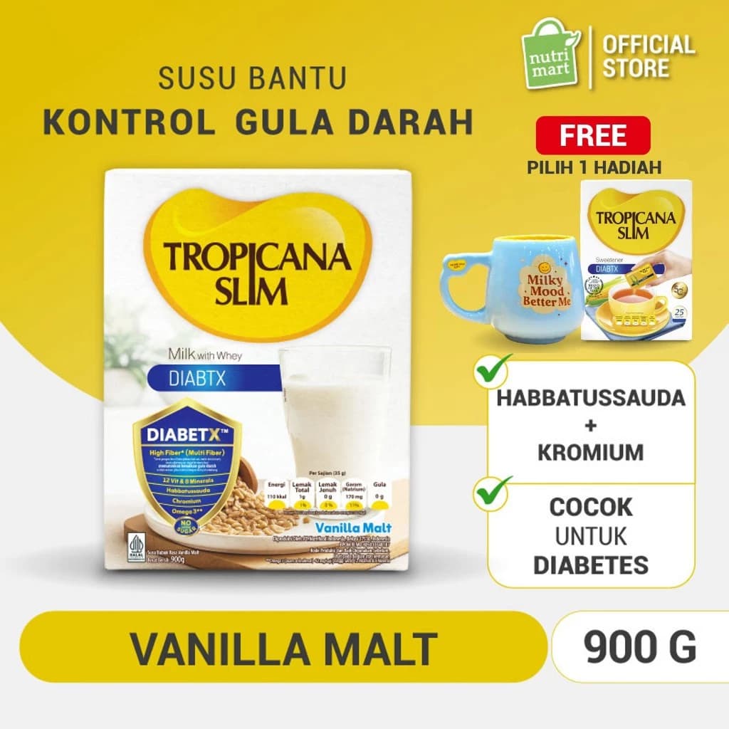 Tropicana Slim DiabetX Milk Vanilla Malt | Susu Tanpa Tambahan Gula